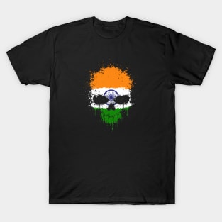 Chaotic Indian Flag Splatter Skull T-Shirt